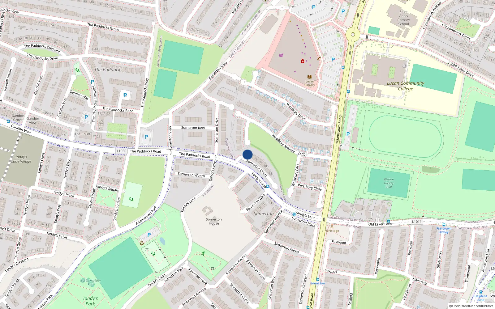 Overhead map showing the location of 2 Somerton Court, Newcastle Road, Lucan