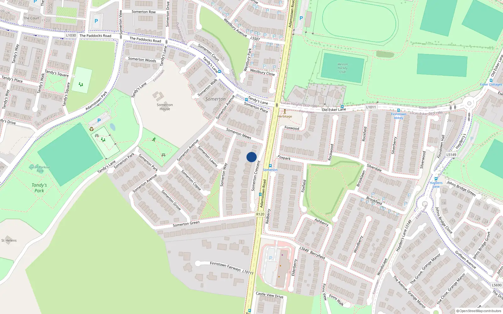 Overhead map showing the location of 2 Somerton Crescent, Lucan