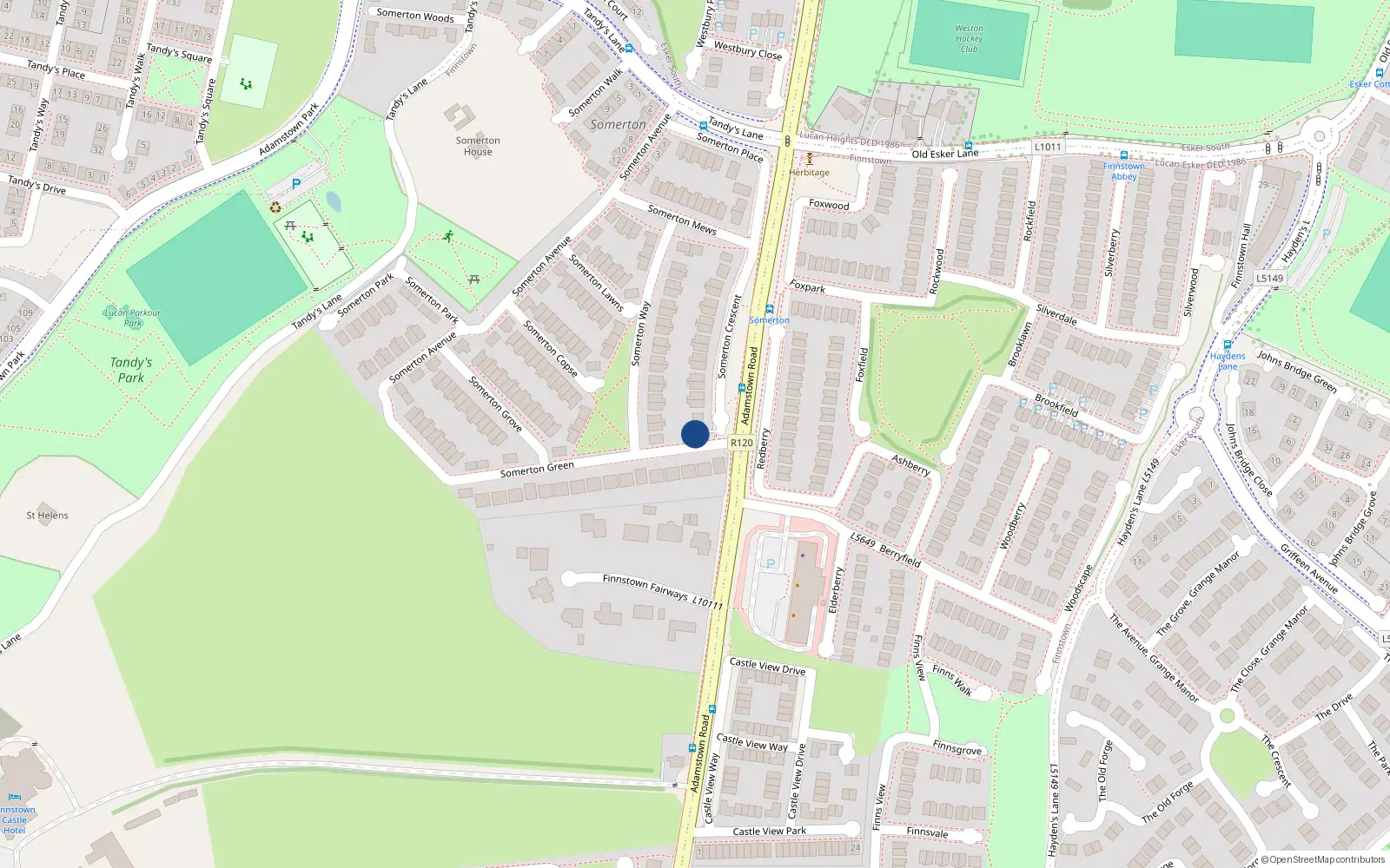 Overhead map showing the location of 2 Somerton Green, Lucan