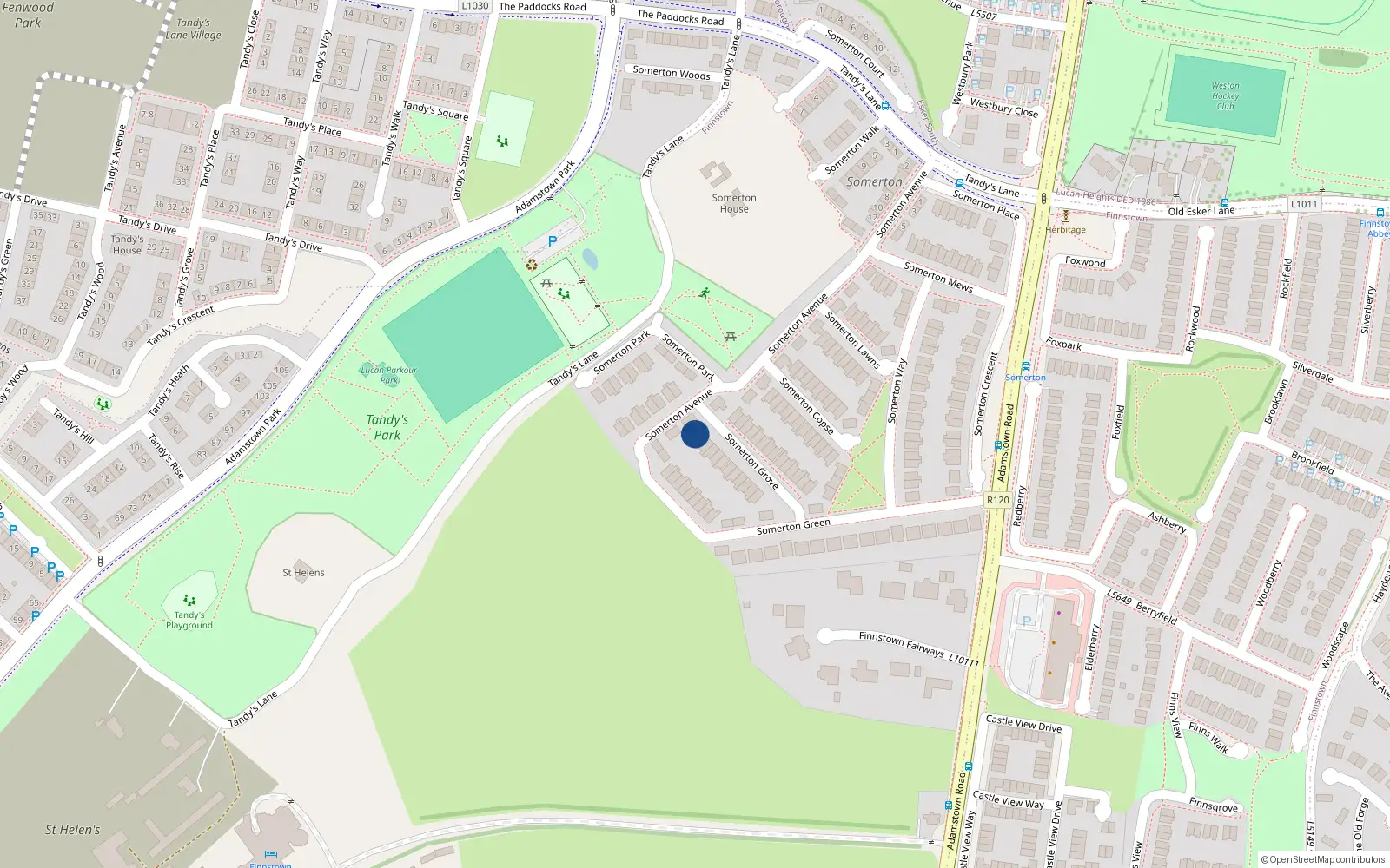 Overhead map showing the location of 2 Somerton Grove, Lucan