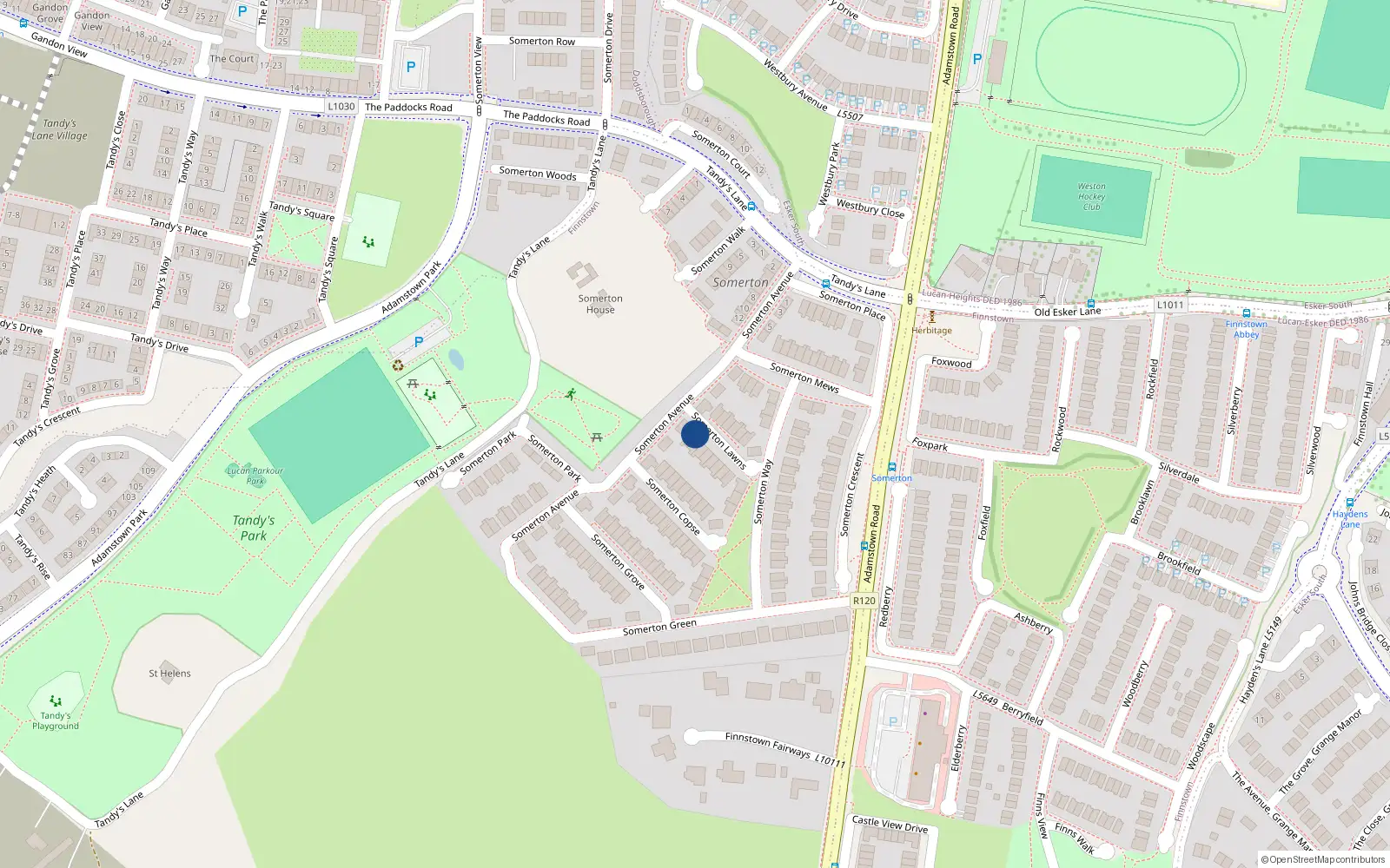 Overhead map showing the location of 2 Somerton Lawns, Finnstown