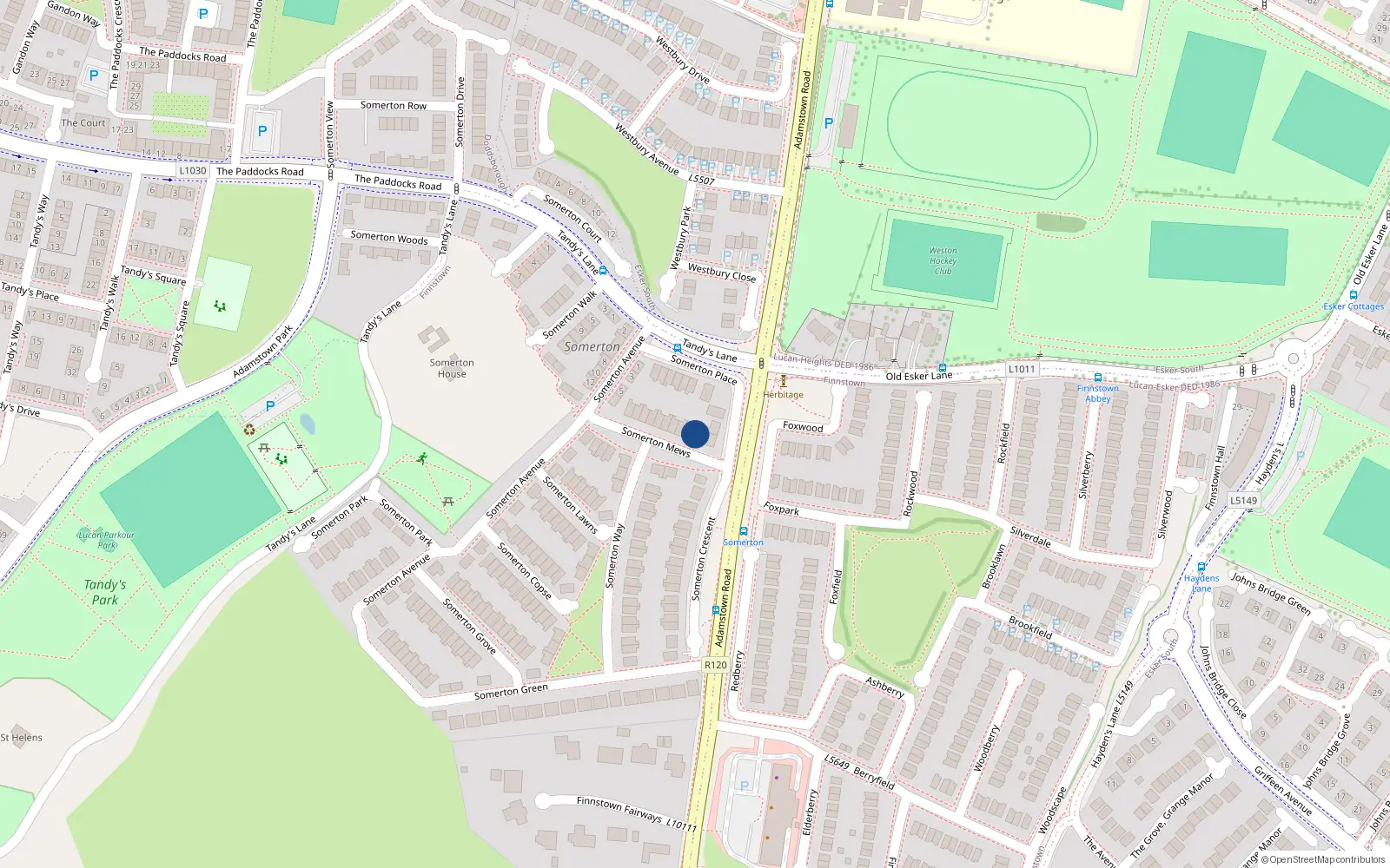 Overhead map showing the location of 2 Somerton Mews, Lucan