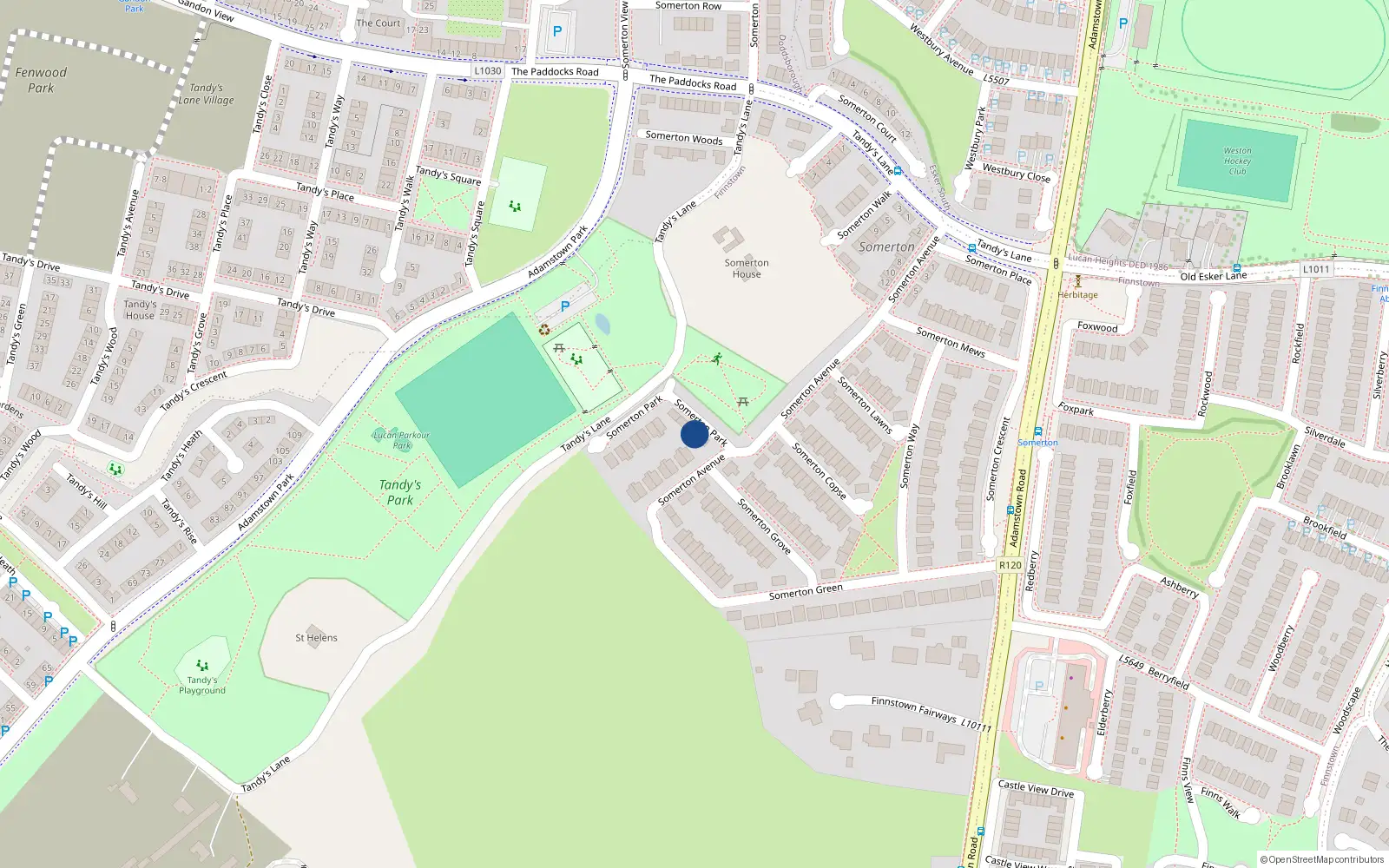 Overhead map showing the location of 2 Somerton Park, Lucan
