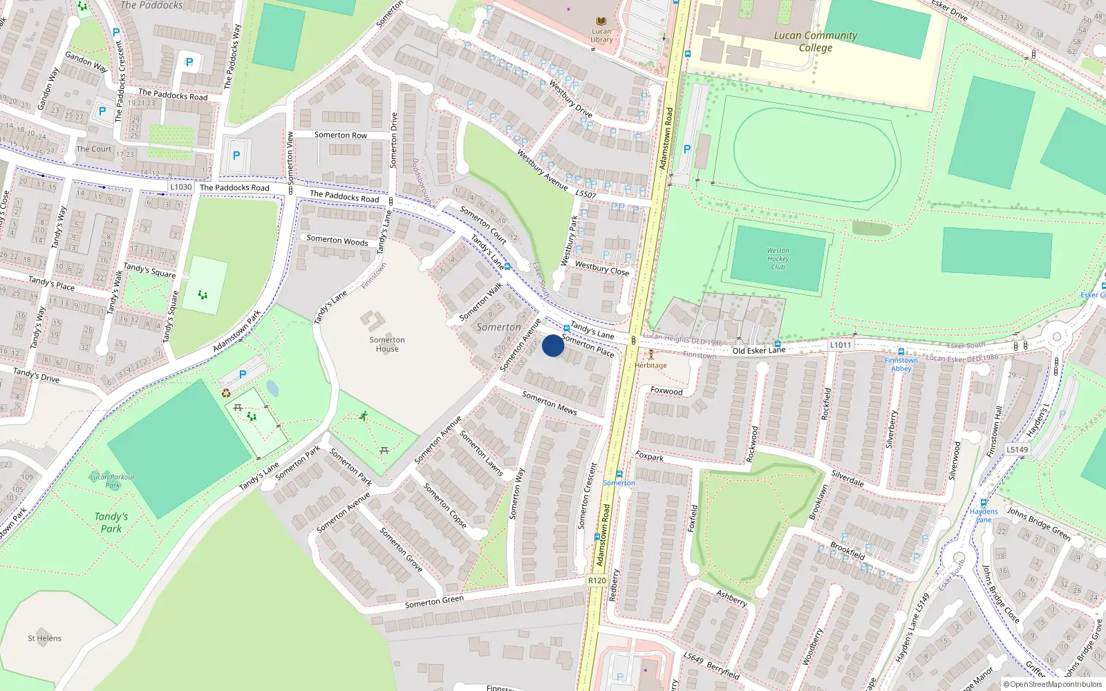 Overhead map showing the location of 2 Somerton Place, Lucan