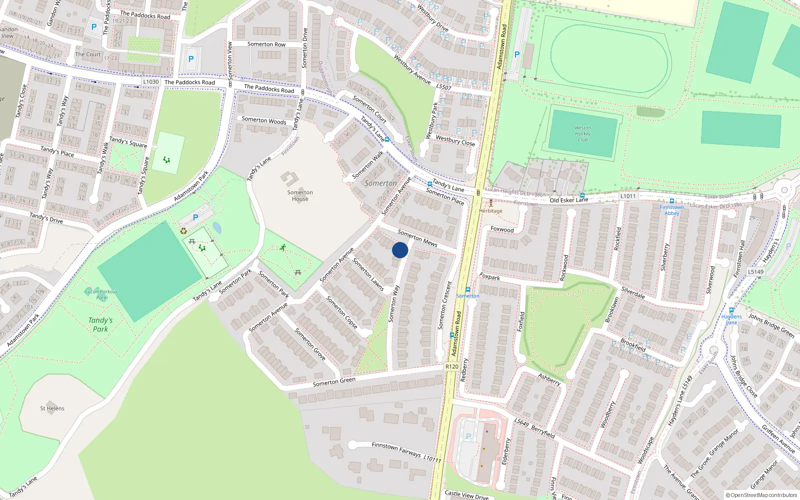 Overhead map showing the location of 2 Somerton Way, Newcastle Road, Lucan
