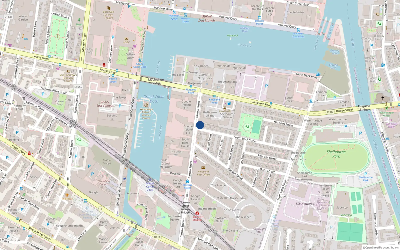 Overhead map showing the location of 2 South Dock Street, Dublin 4