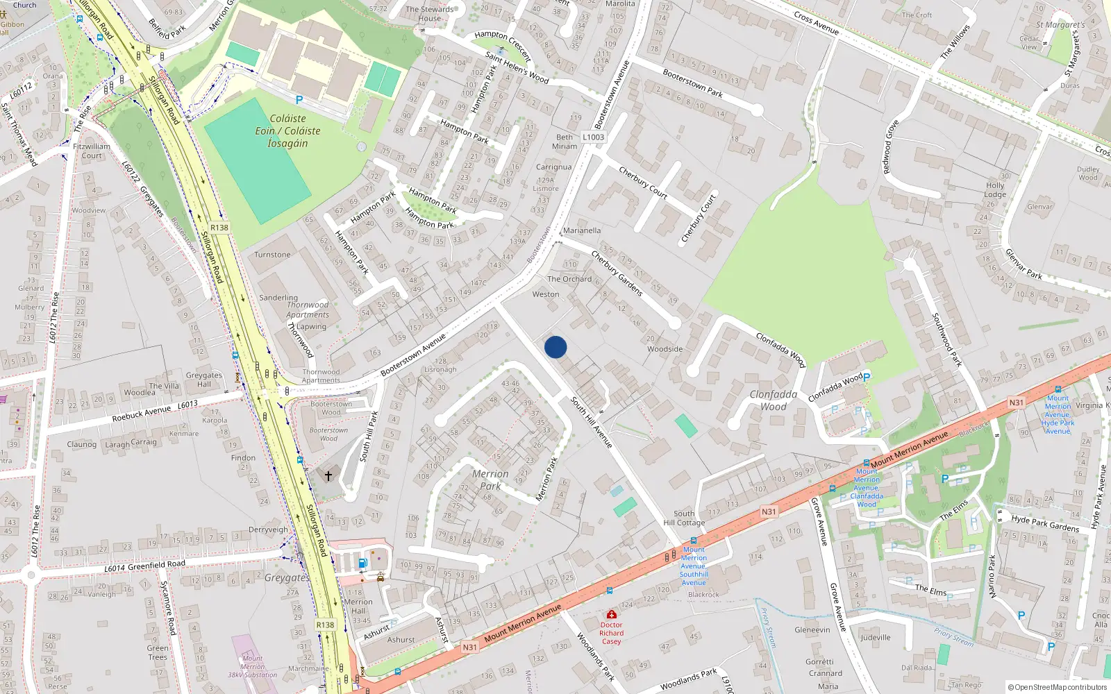 Overhead map showing the location of 2 South Hill Avenue, Blackrock