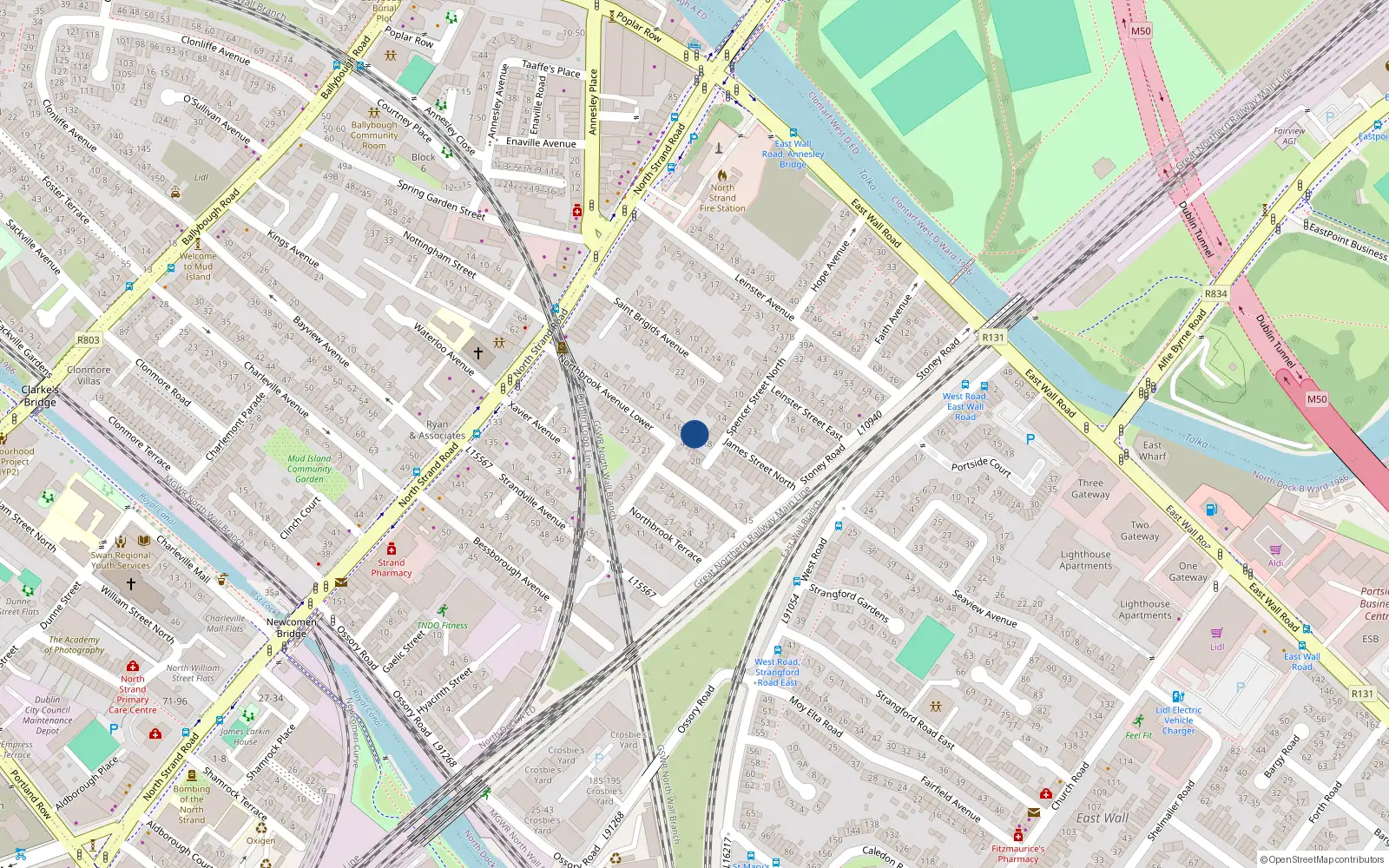 Overhead map showing the location of 2 Spencer Place, North Strand, Dublin 3
