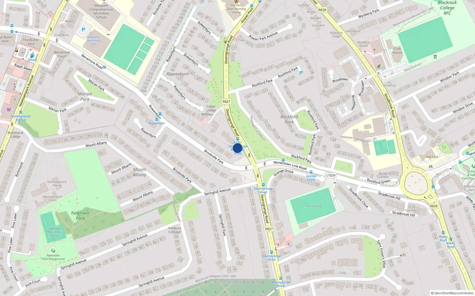 Overhead map showing the location of 2 Springhill Cottages, Deans Grange Road, Blackrock