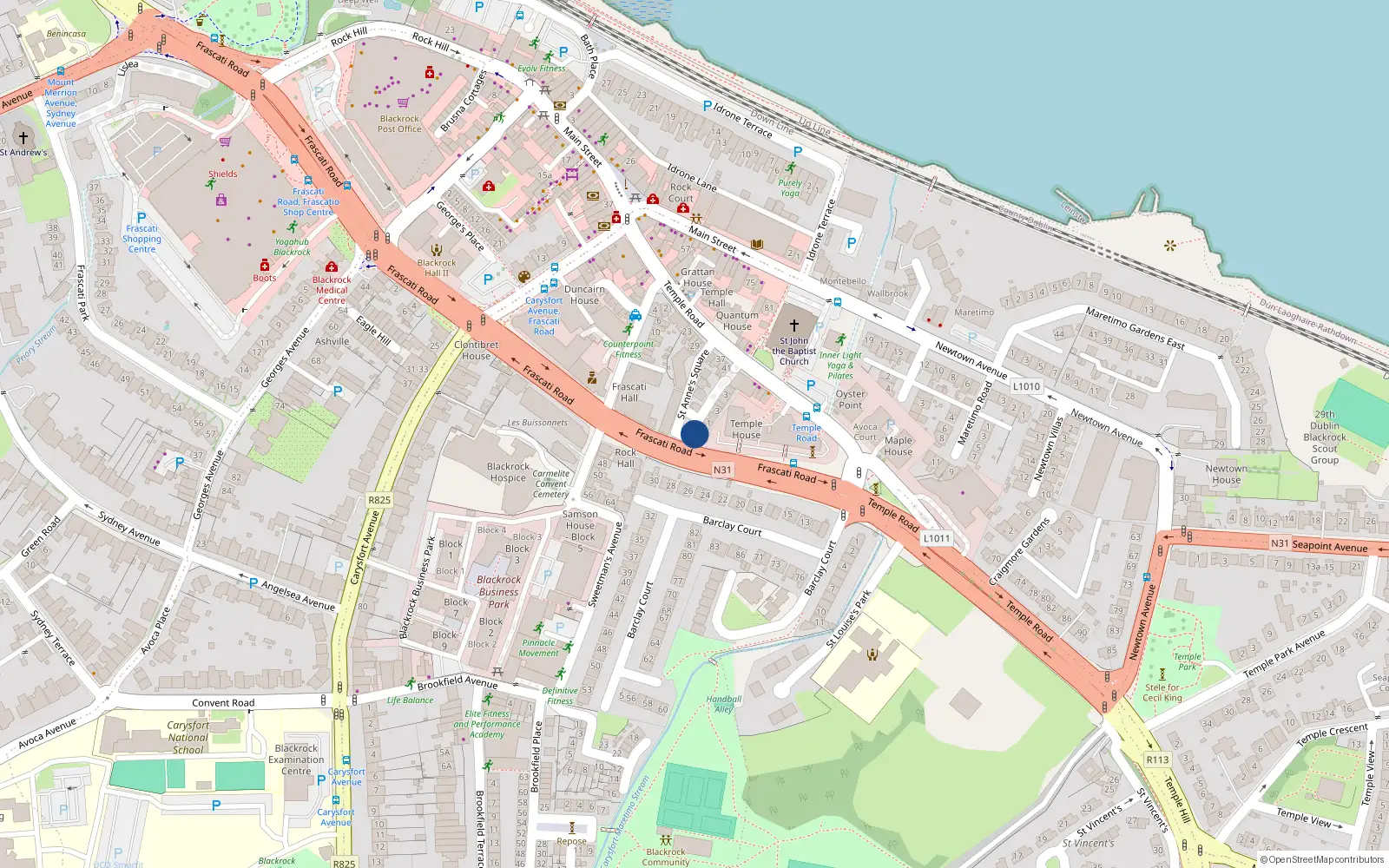 Overhead map showing the location of 2 St Annes Square, Blackrock, Dublin