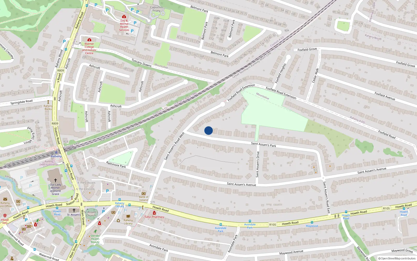 Overhead map showing the location of 2 St. Assams Park, Raheny