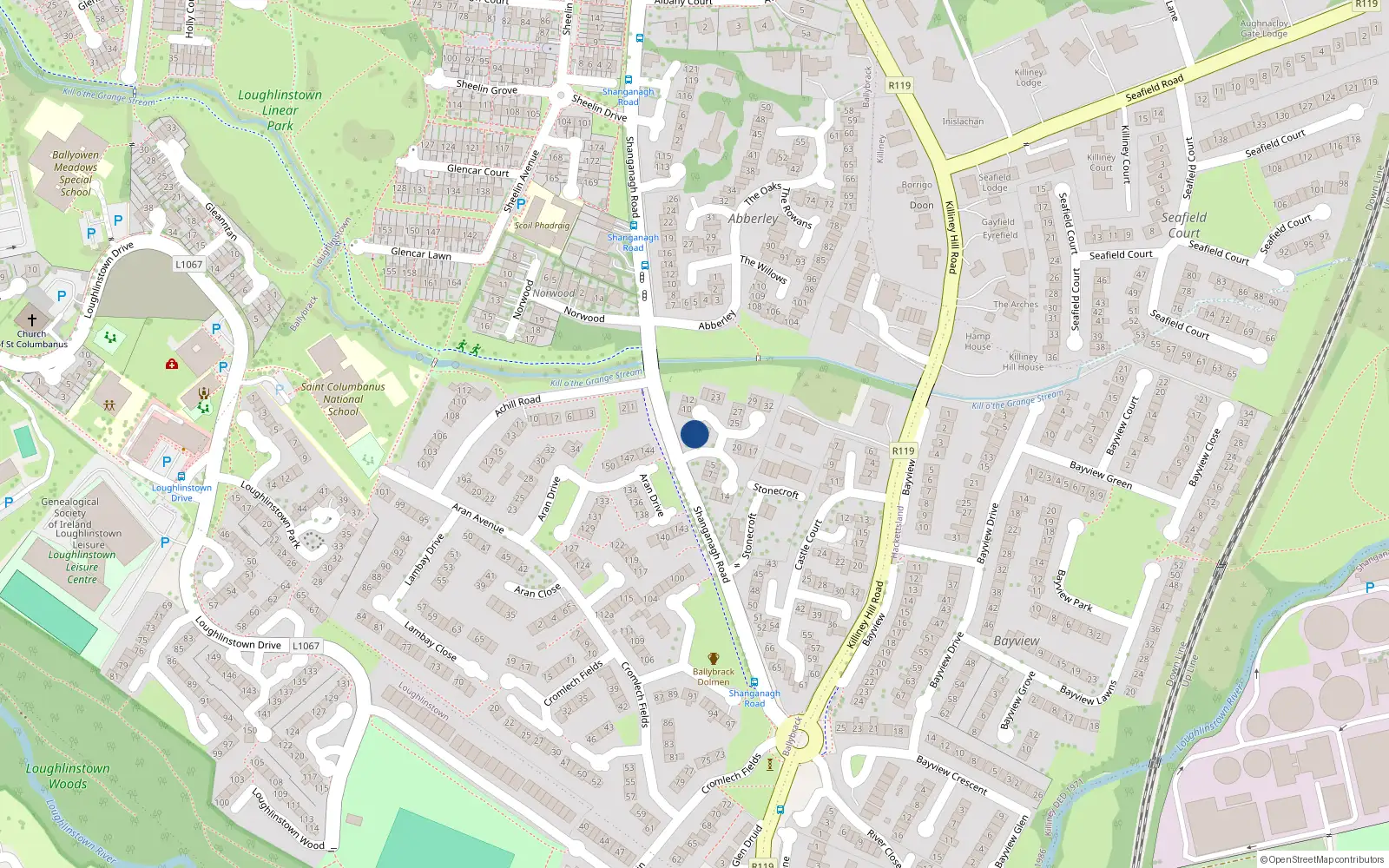 Overhead map showing the location of 2 St Aubyns Court, Shanganagh Road, Killiney