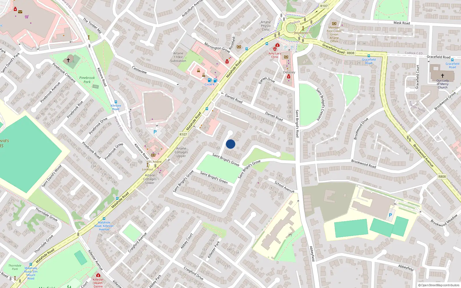 Overhead map showing the location of 2 Clós Naomh Bríd, Dublin 5