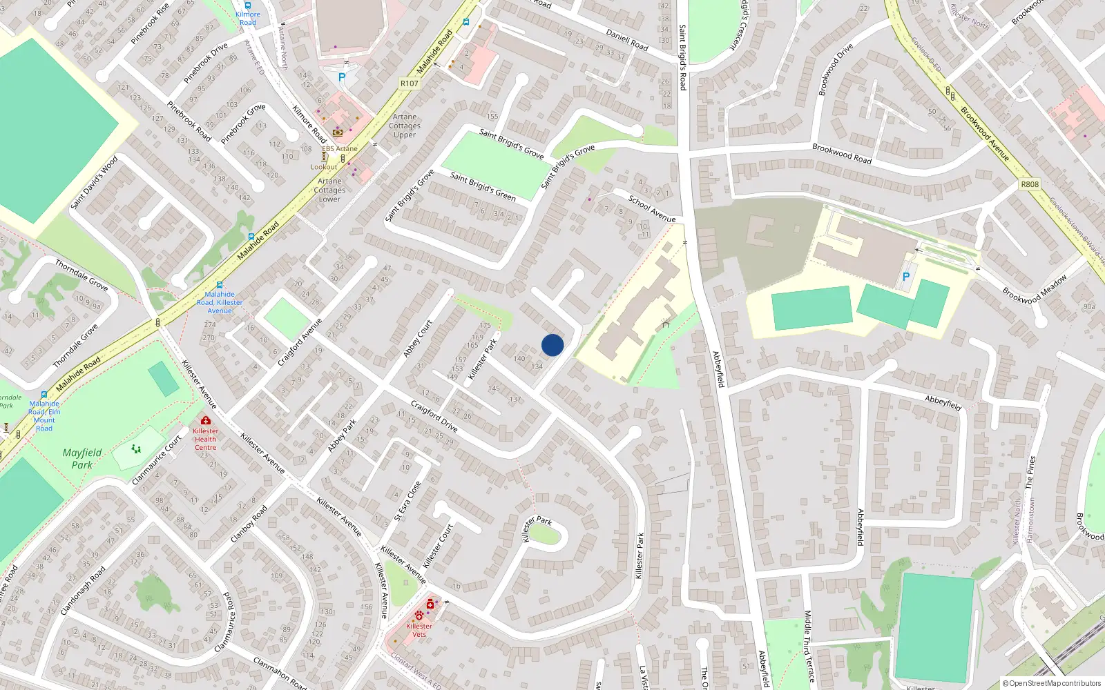 Overhead map showing the location of 2. St. Brigids Drive, Killester, Dublin 5