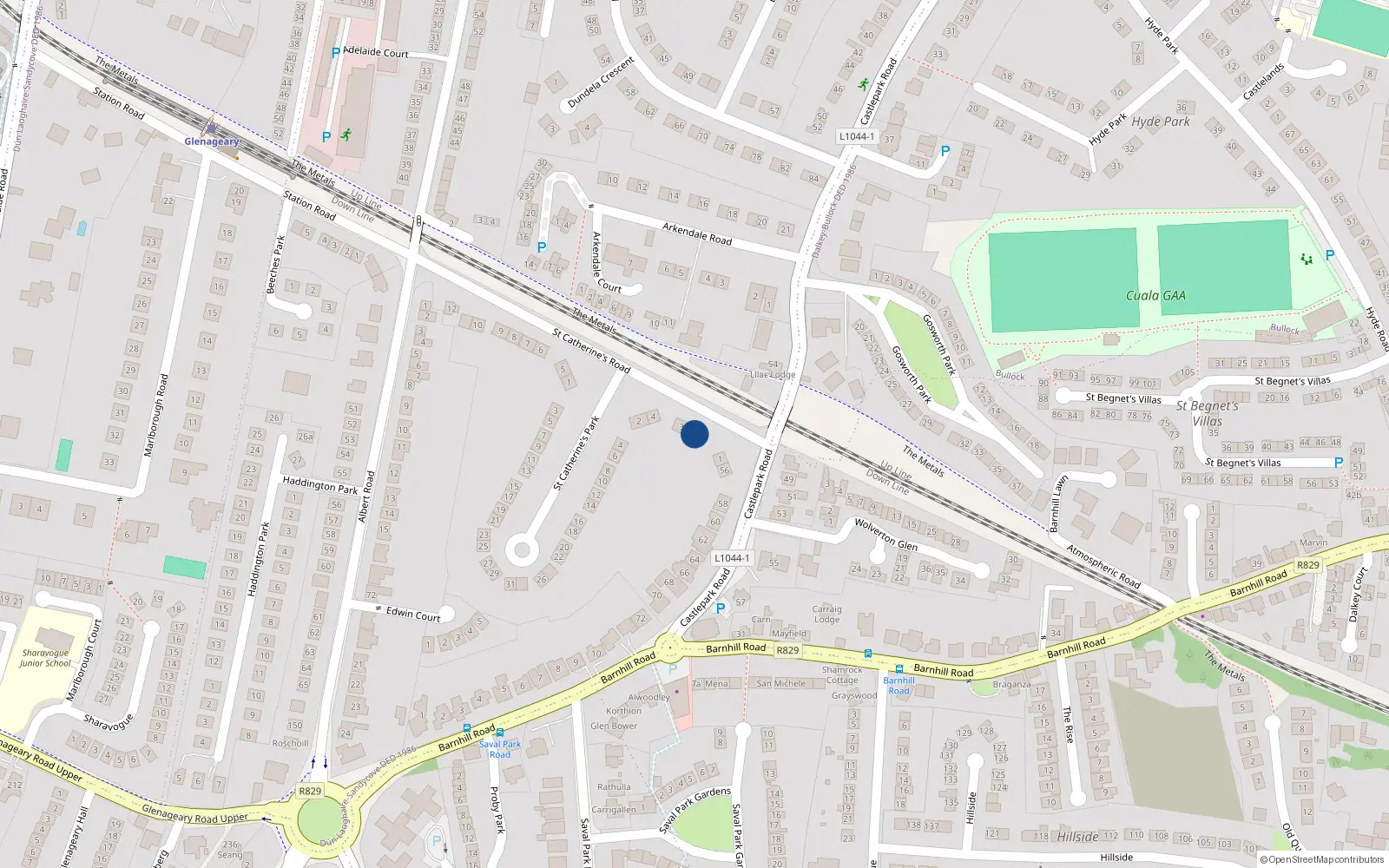Overhead map showing the location of 2 St Catherines Road, Glenageary, Dublin