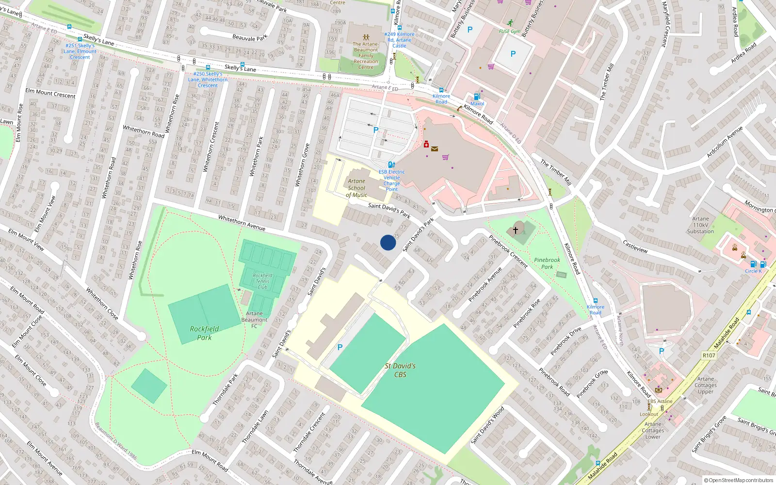 Overhead map showing the location of 2 Saint David's Court, Dublin 5