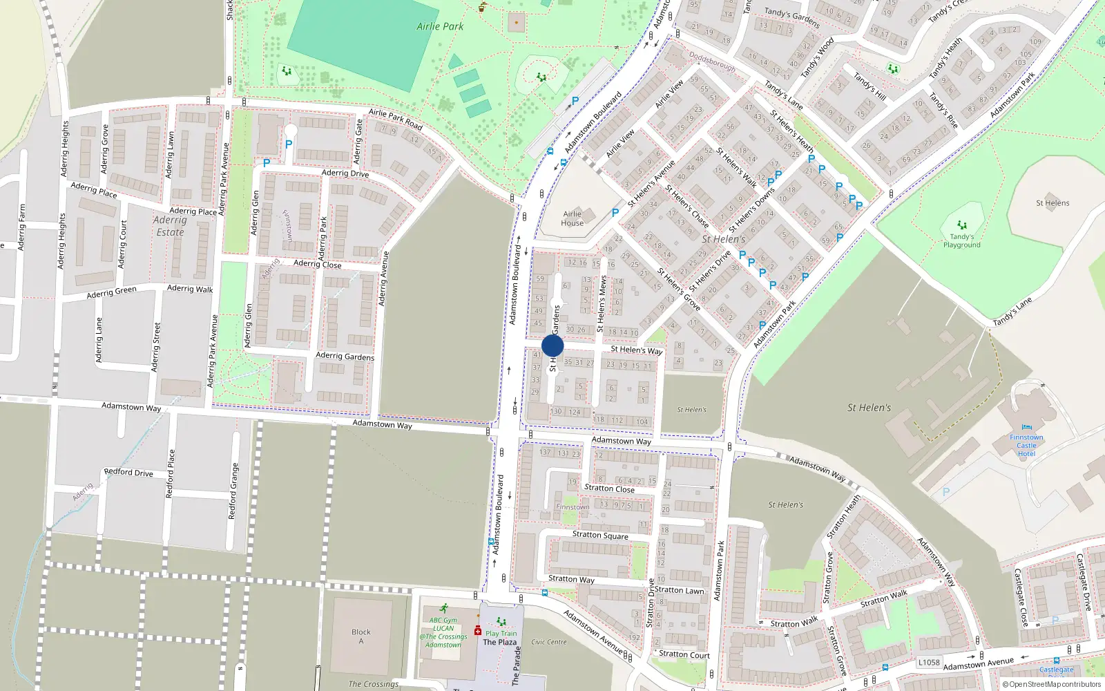 Overhead map showing the location of 2 Saint Helens Way, Finnstown