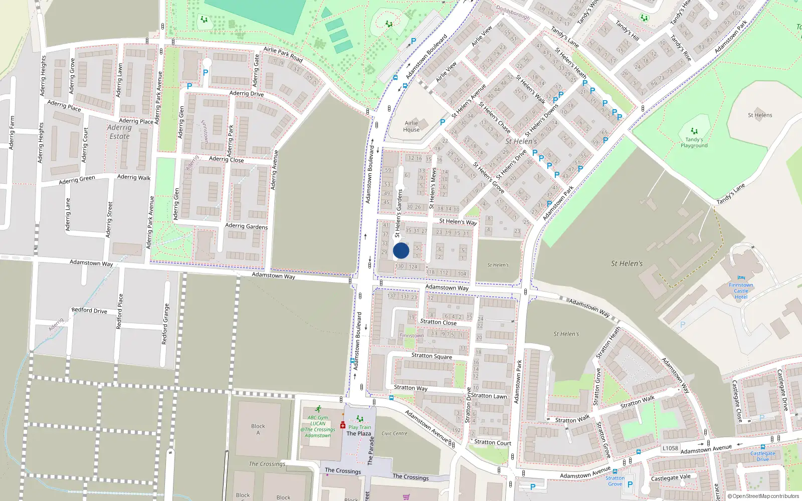 Overhead map showing the location of 2 Saint Helens Garden, Lucan