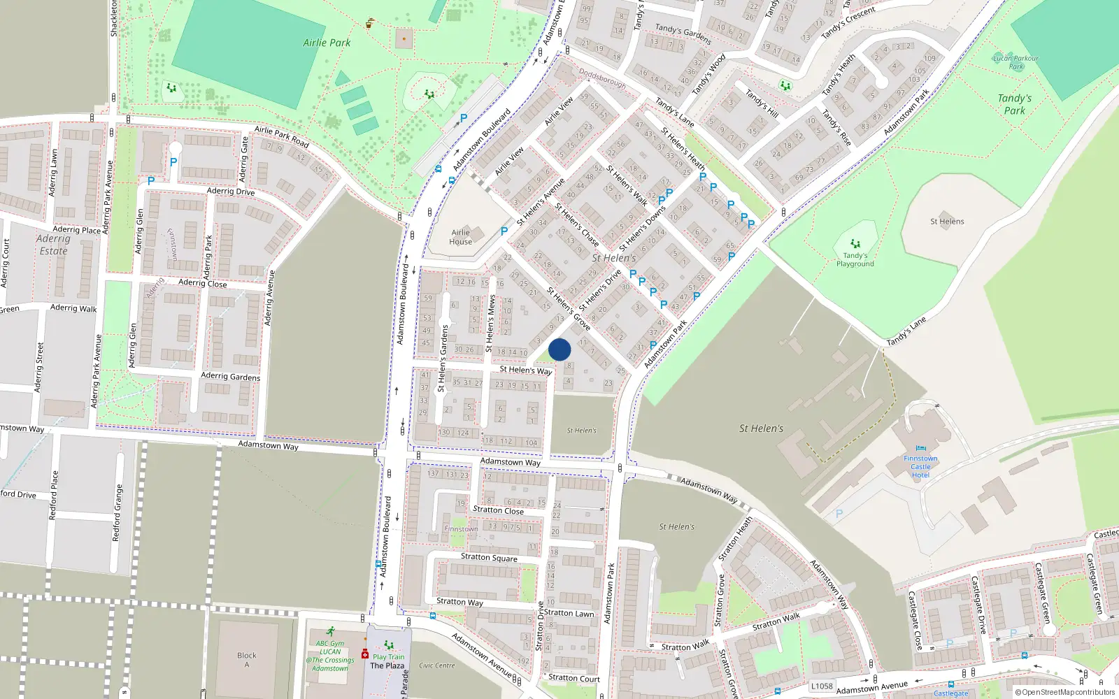 Overhead map showing the location of 2 Saint Helen's Green, Lucan