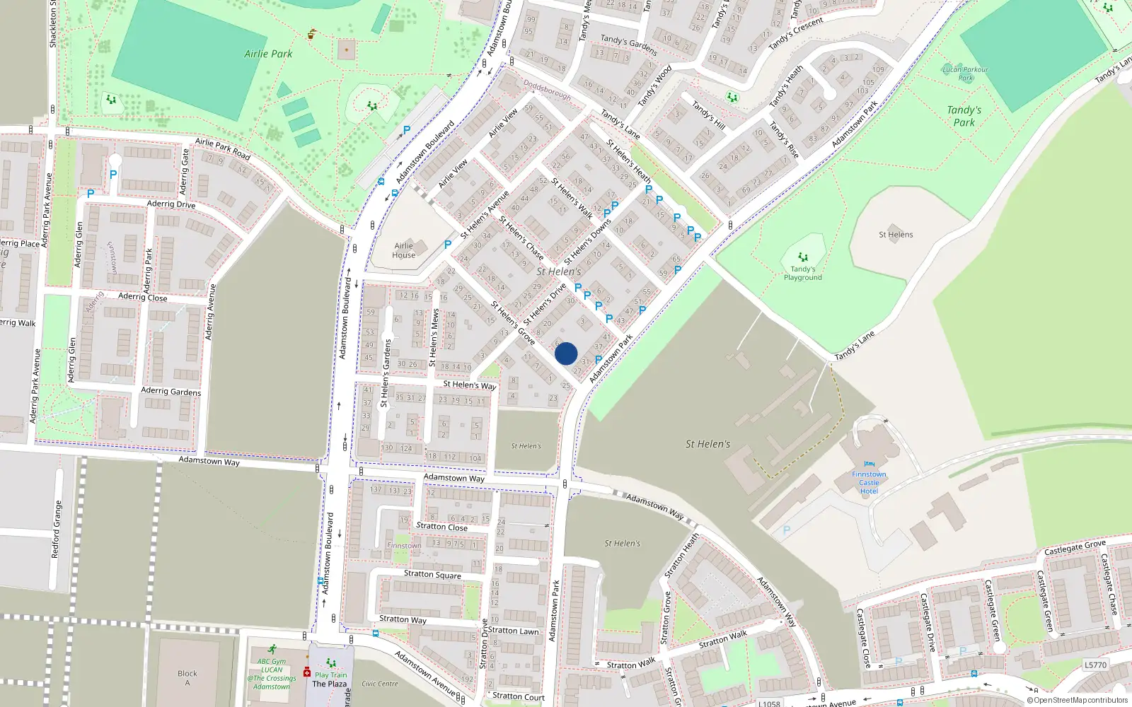 Overhead map showing the location of 2 Saint Helen's Grove, Lucan