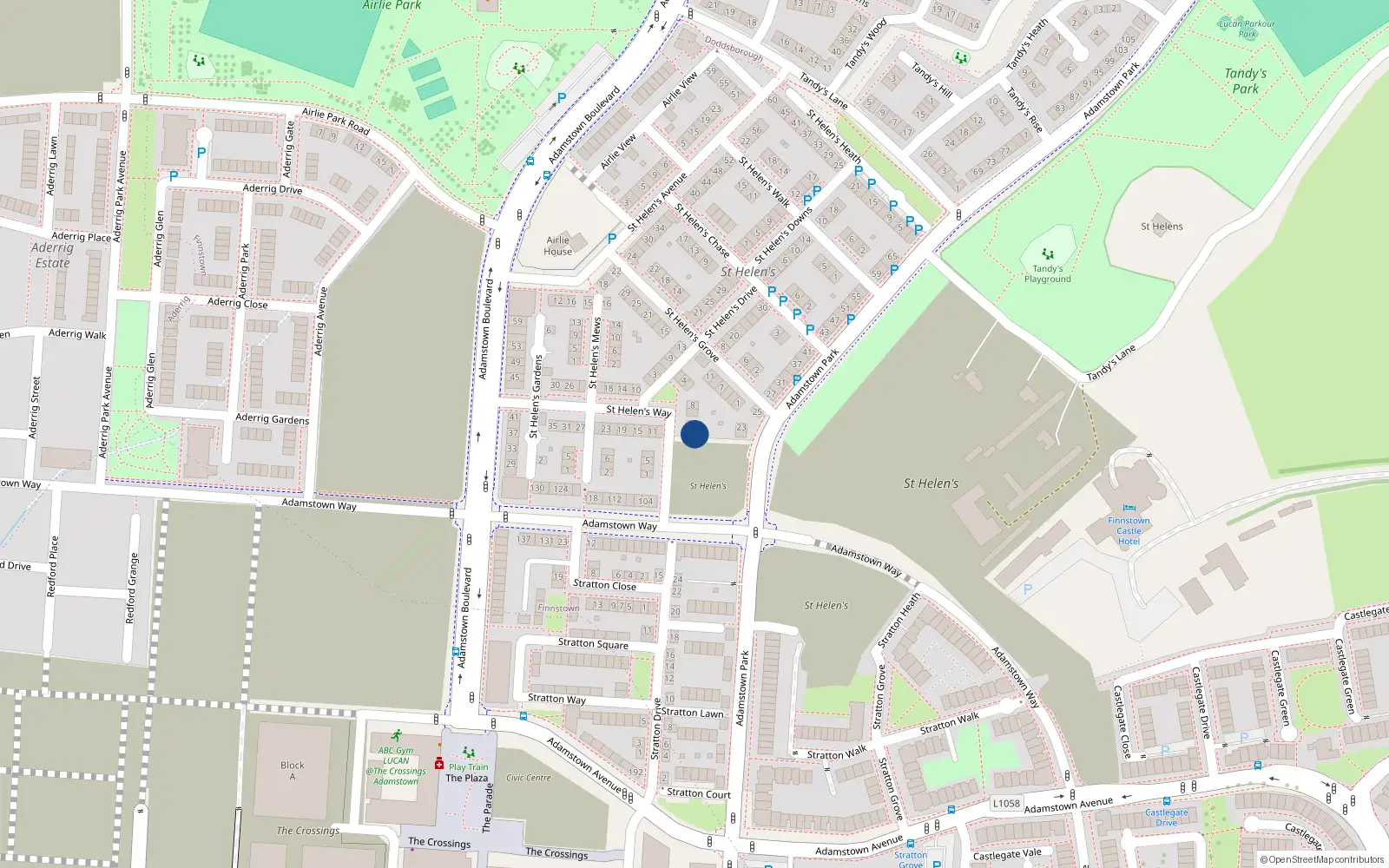 Overhead map showing the location of 2 St Helens Chase, Adamstown, Lucan