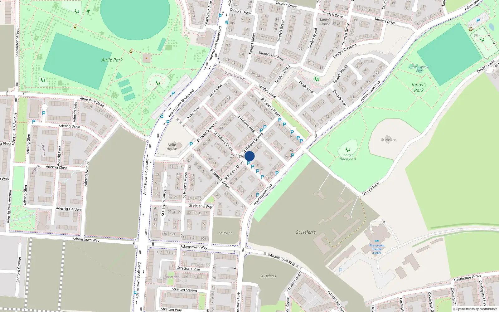 Overhead map showing the location of 2 St Helens Downs, Adamstown, Lucan