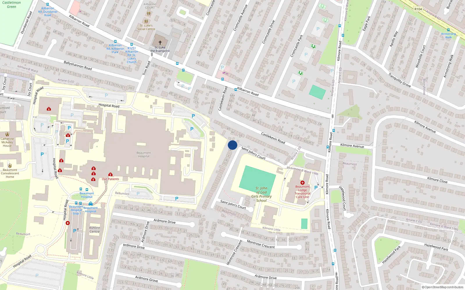 Overhead map showing the location of 2 Saint Johns Court, Dublin