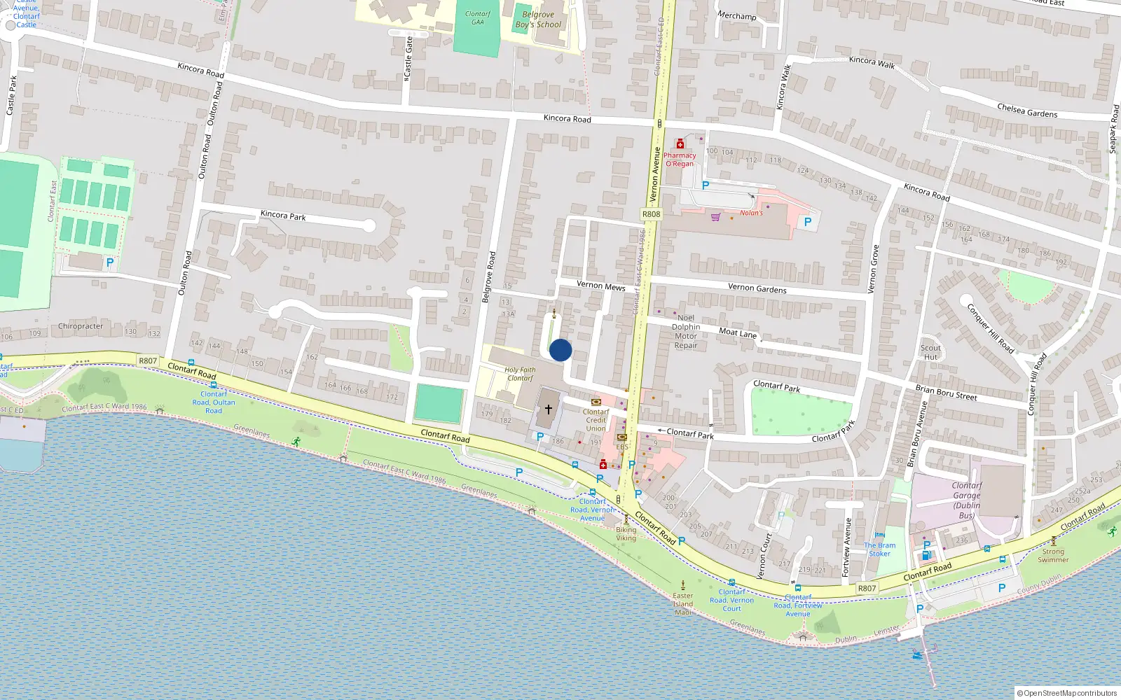 Overhead map showing the location of 2 St Josephs Square, Vernon Avenue, Clontarf Dublin 3