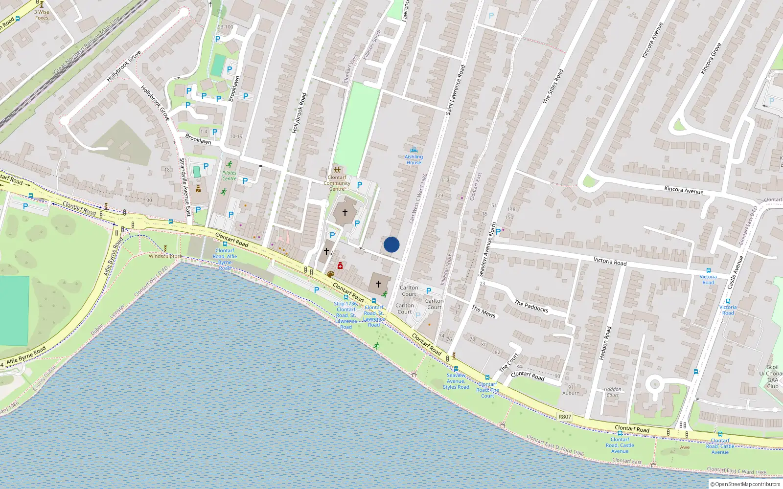 Overhead map showing the location of 2 St Lawrence Road, Clontarf, Dublin 3