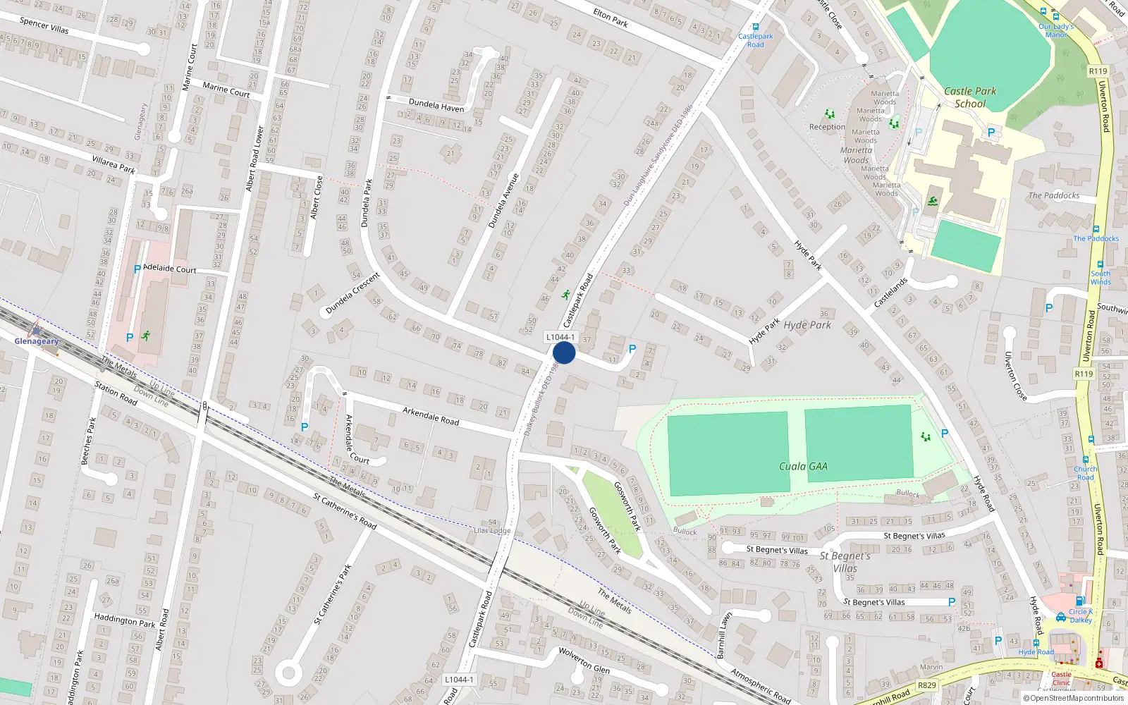 Overhead map showing the location of 2 St Margarets Close, Castle Park Road, Dalkey