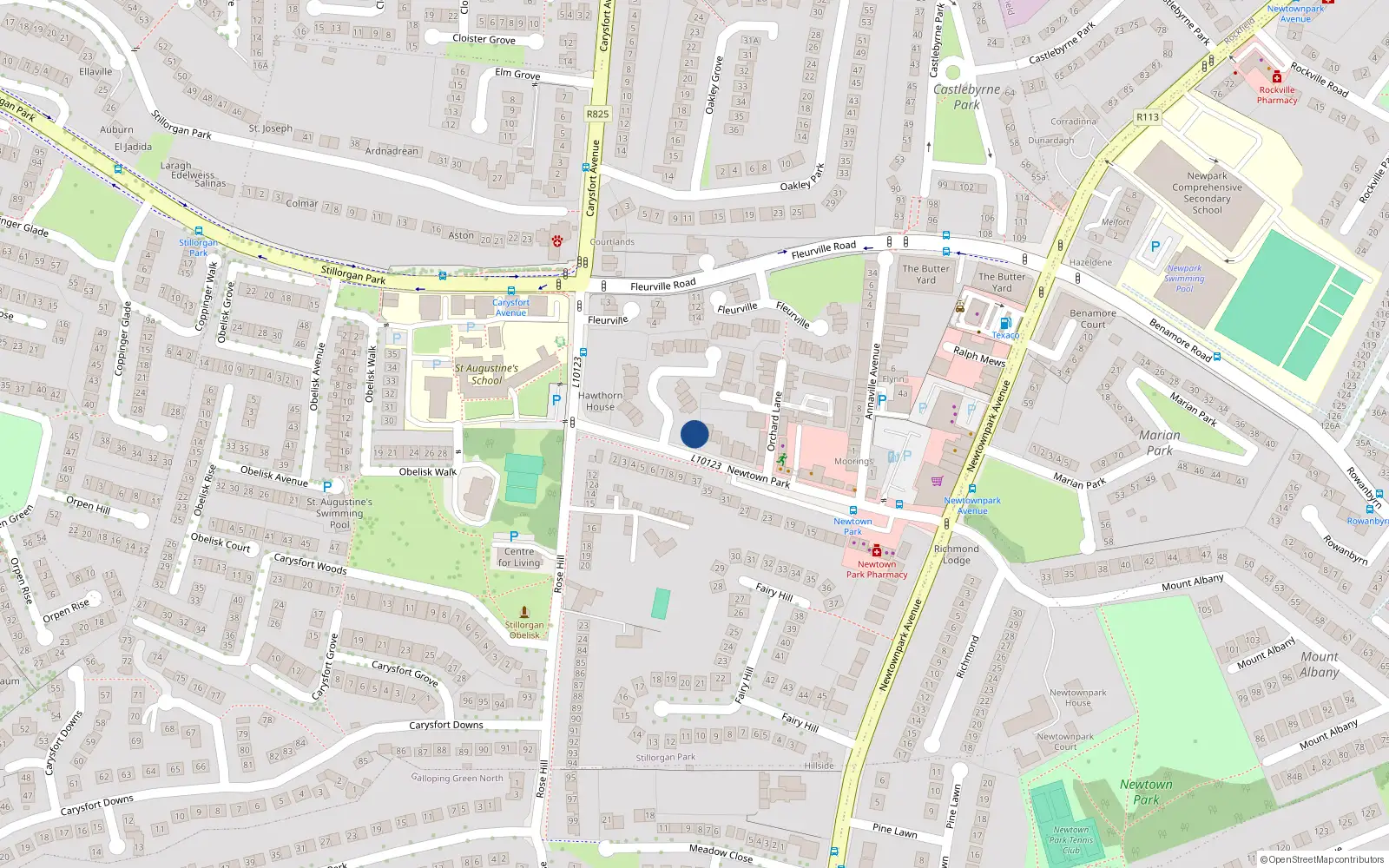 Overhead map showing the location of 2 St Margarets Mews, Newtown Park, Blackrock
