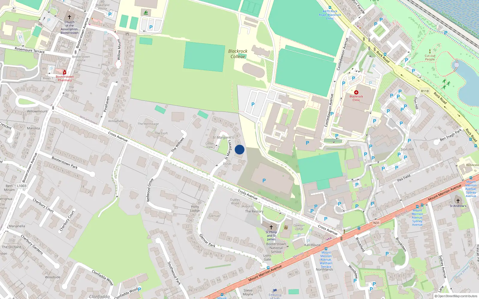Overhead map showing the location of 2 St Margarets Mews, Newtownpark, Blackrock