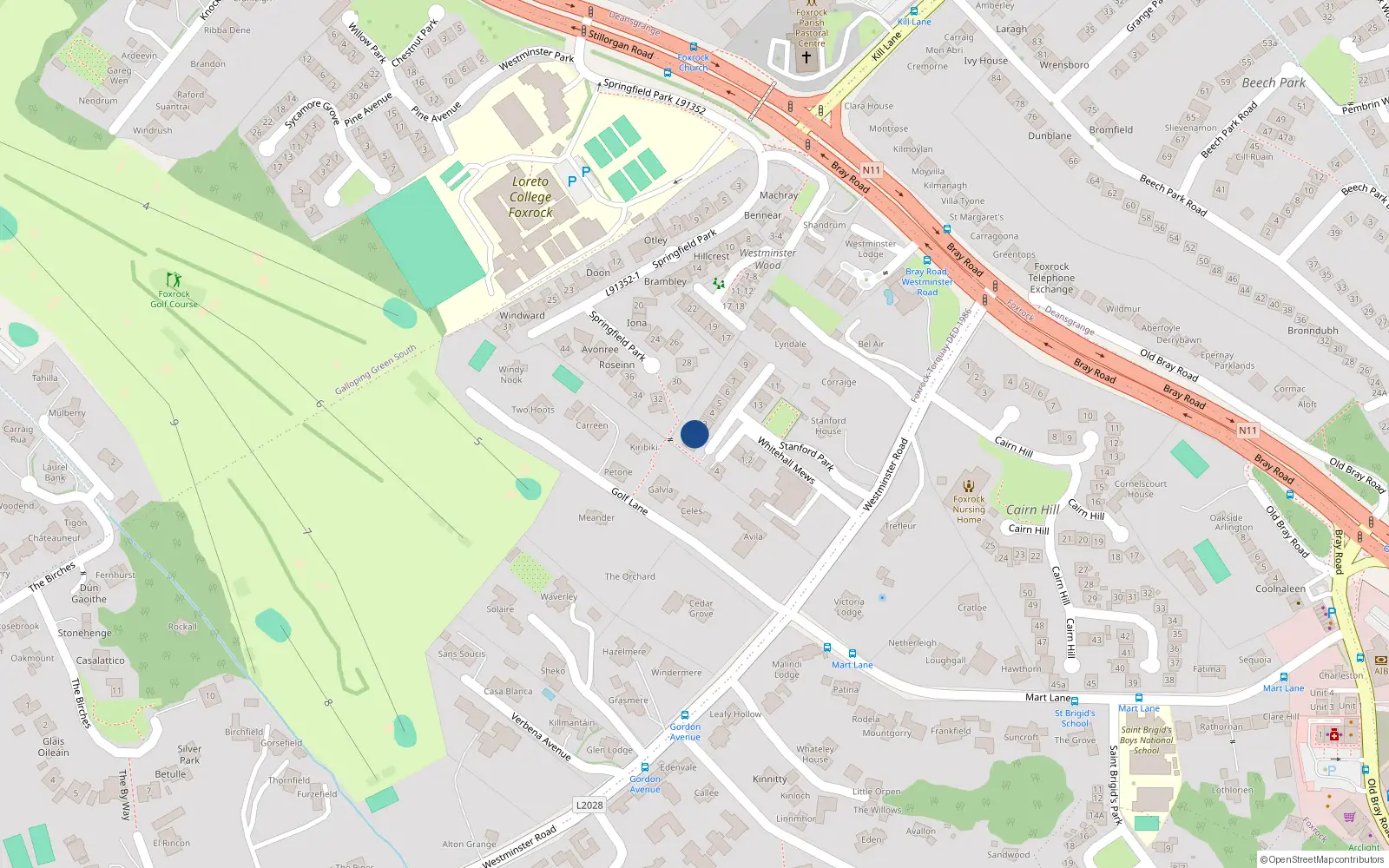 Overhead map showing the location of 2 Stanford Park, Dublin 18