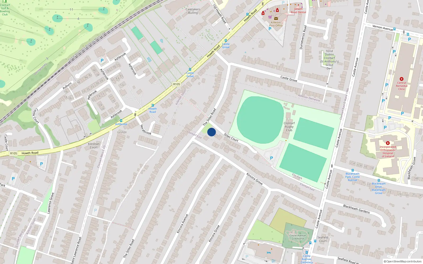 Overhead map showing the location of 2 Stiles Court, Dublin 3