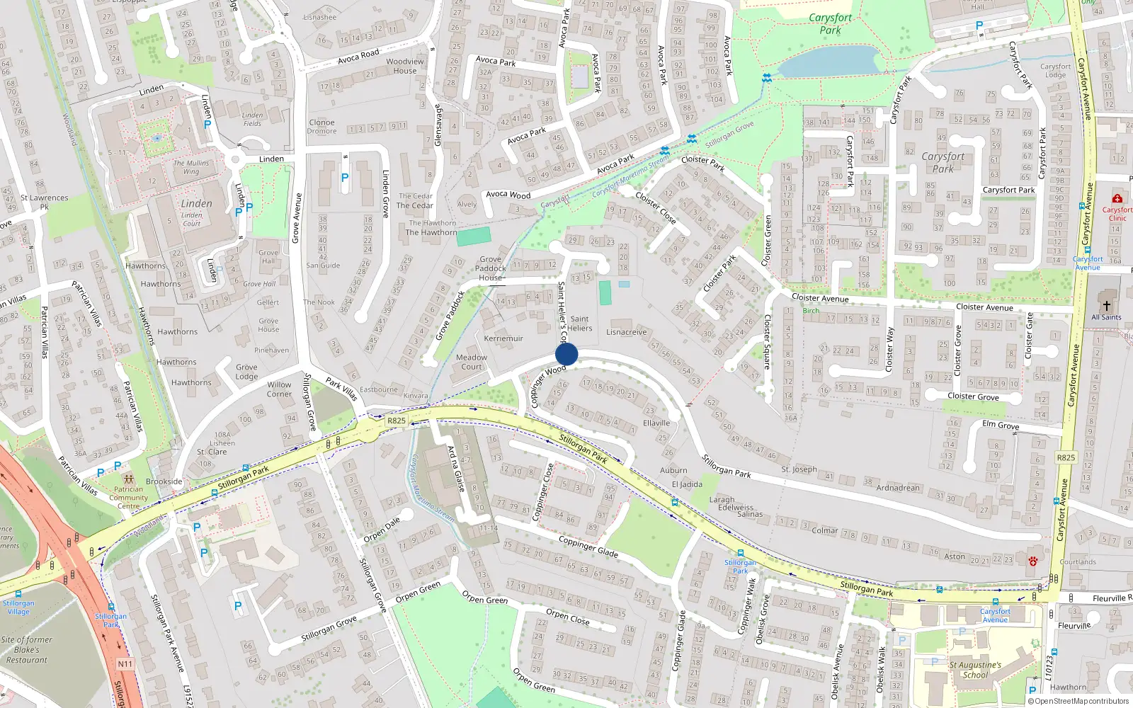 Overhead map showing the location of 2 Stillorgan Park, Dublin