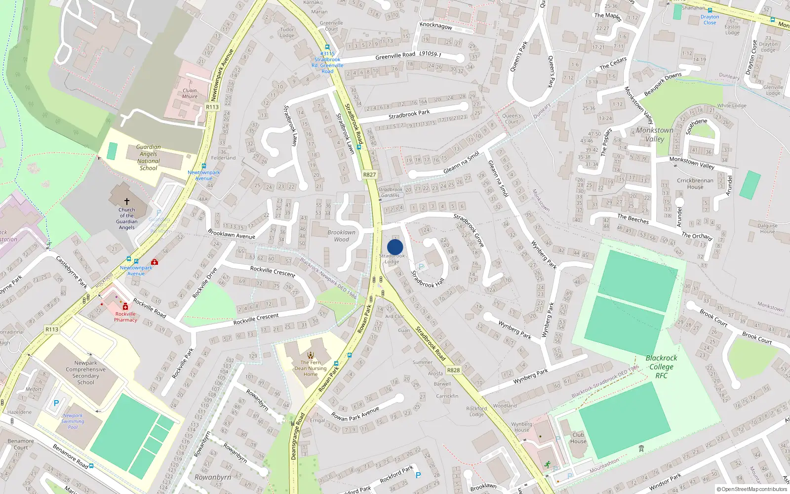Overhead map showing the location of 2 Stradbrook Hall, Stradbrook Road, Blackrock