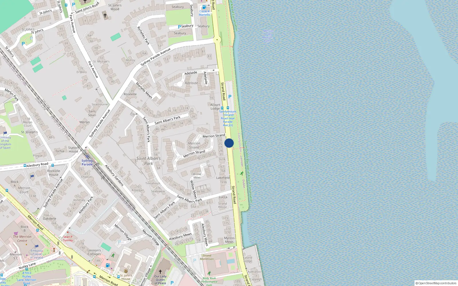 Overhead map showing the location of 2 Strand Road, Sandymount Dublin 4
