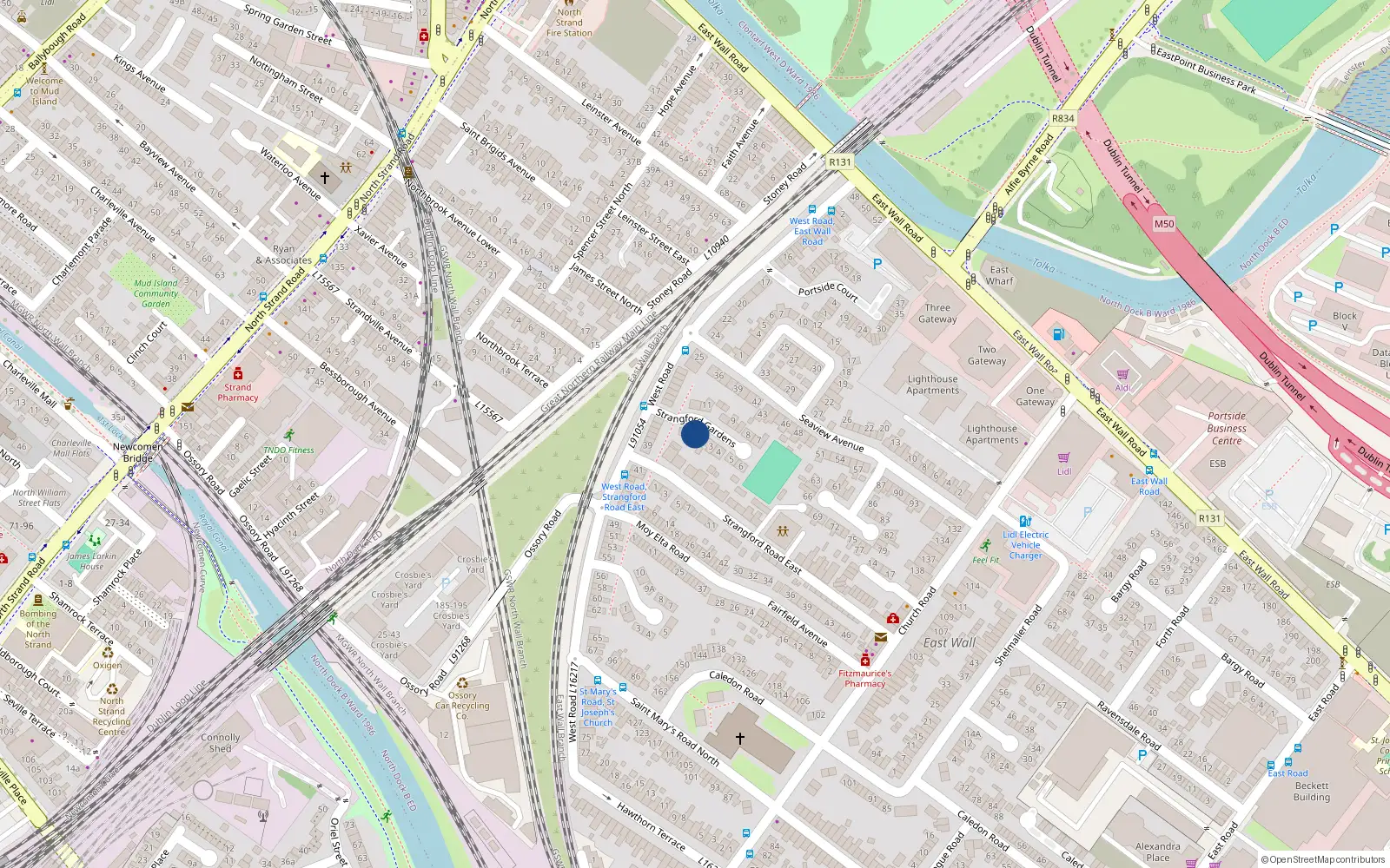 Overhead map showing the location of 2 Strangford Gardens, Dublin 3