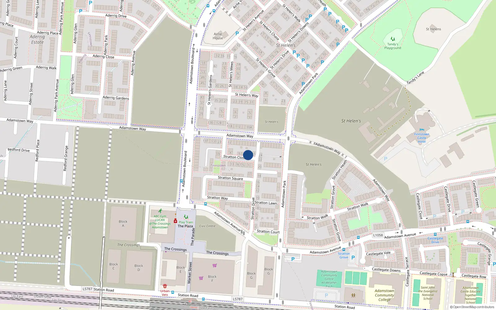 Overhead map showing the location of 2 Stratton Close, Lucan
