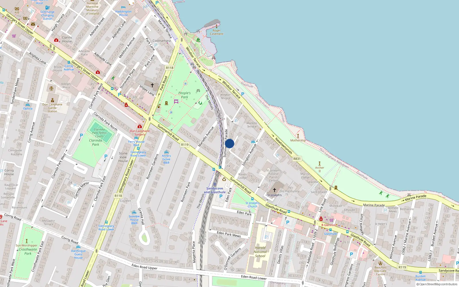 Overhead map showing the location of 2 Summerhill Parade, Dublin