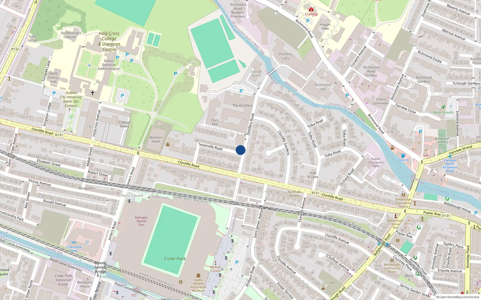 Overhead map showing the location of 2 Susanville Road, Drumcondra, Dublin 3