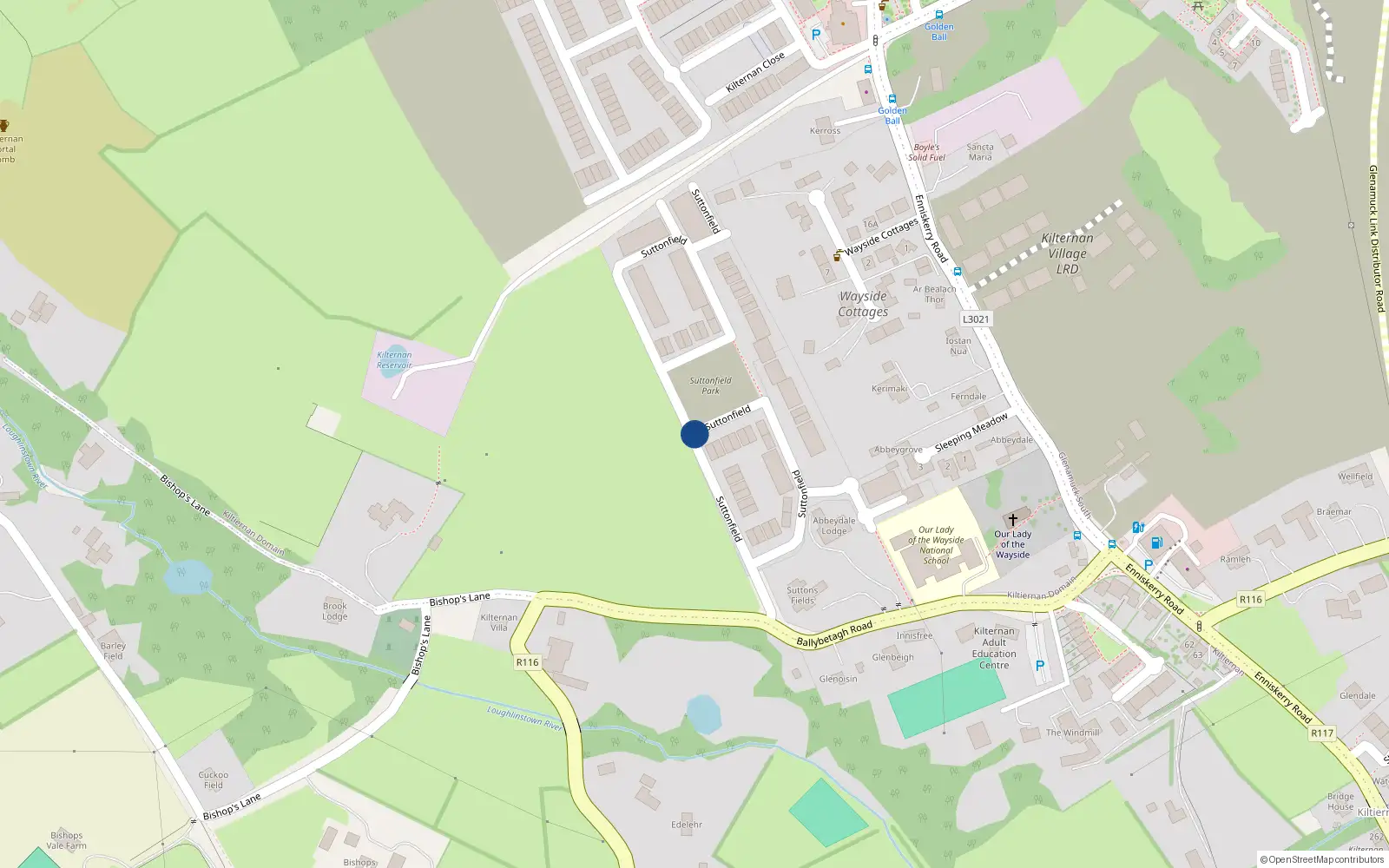 Overhead map showing the location of 2 Suttonfield Park, Kiltiernan Domain