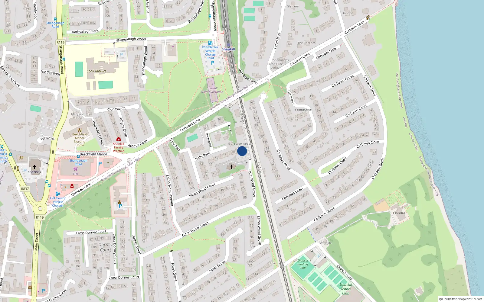 Overhead map showing the location of 2 Sycamore House, Eaton Wood Grove, Shankill