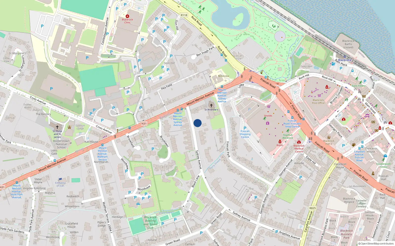 Overhead map showing the location of 2 Sydney Mews, Sydney Avenue, Blackrock