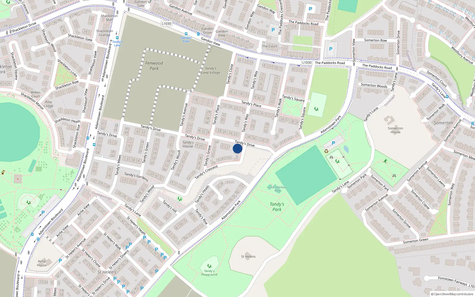 Overhead map showing the location of 2 Tandy's Crescent, Lucan