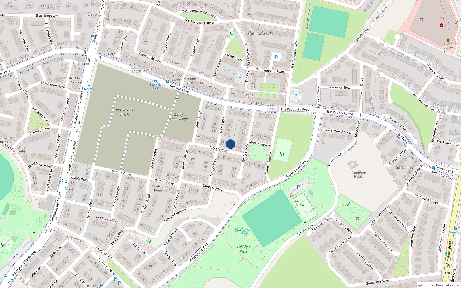 Overhead map showing the location of 2 Tandy's Place, Lucan