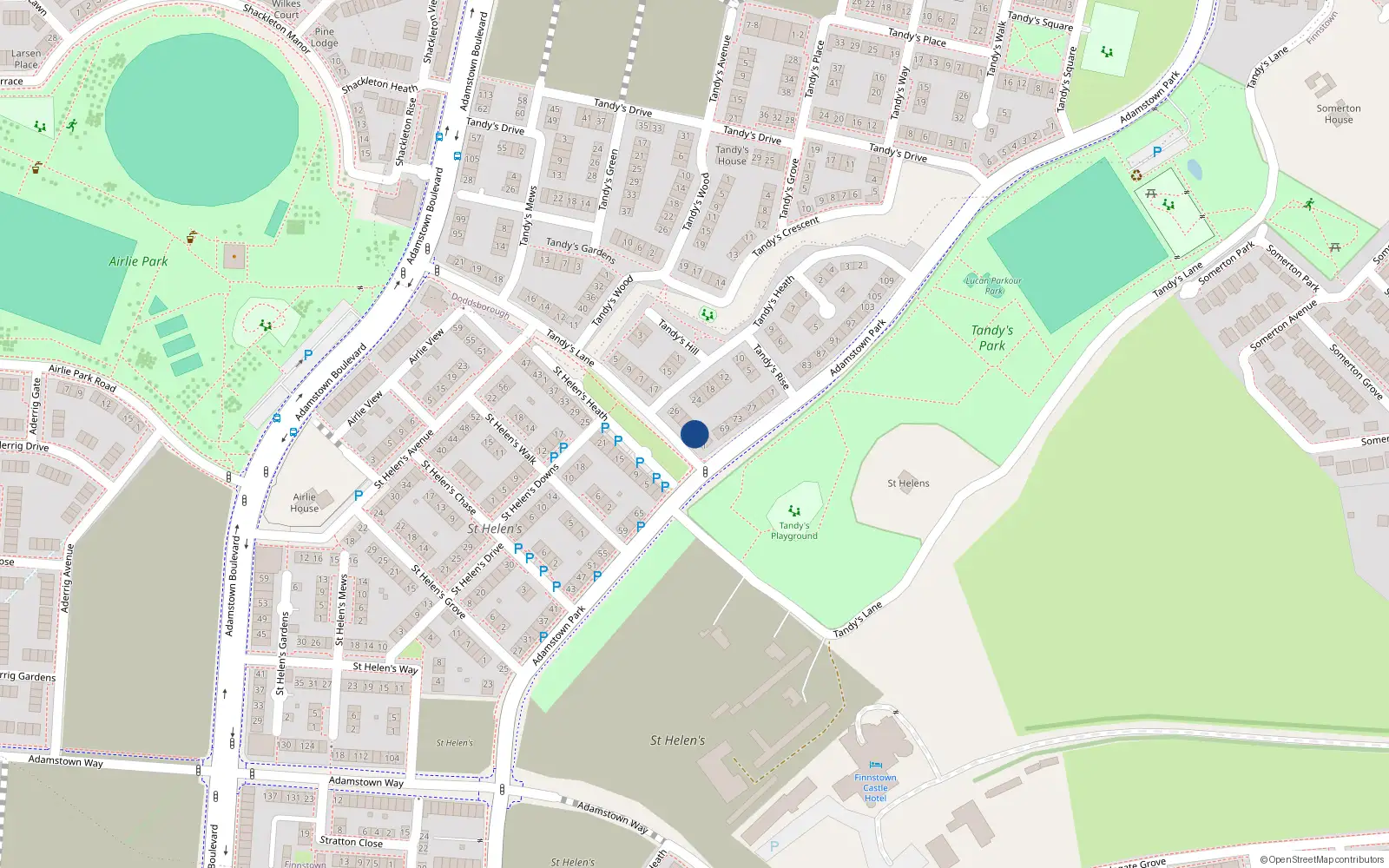 Overhead map showing the location of 2 Tandy's Lane, Lucan
