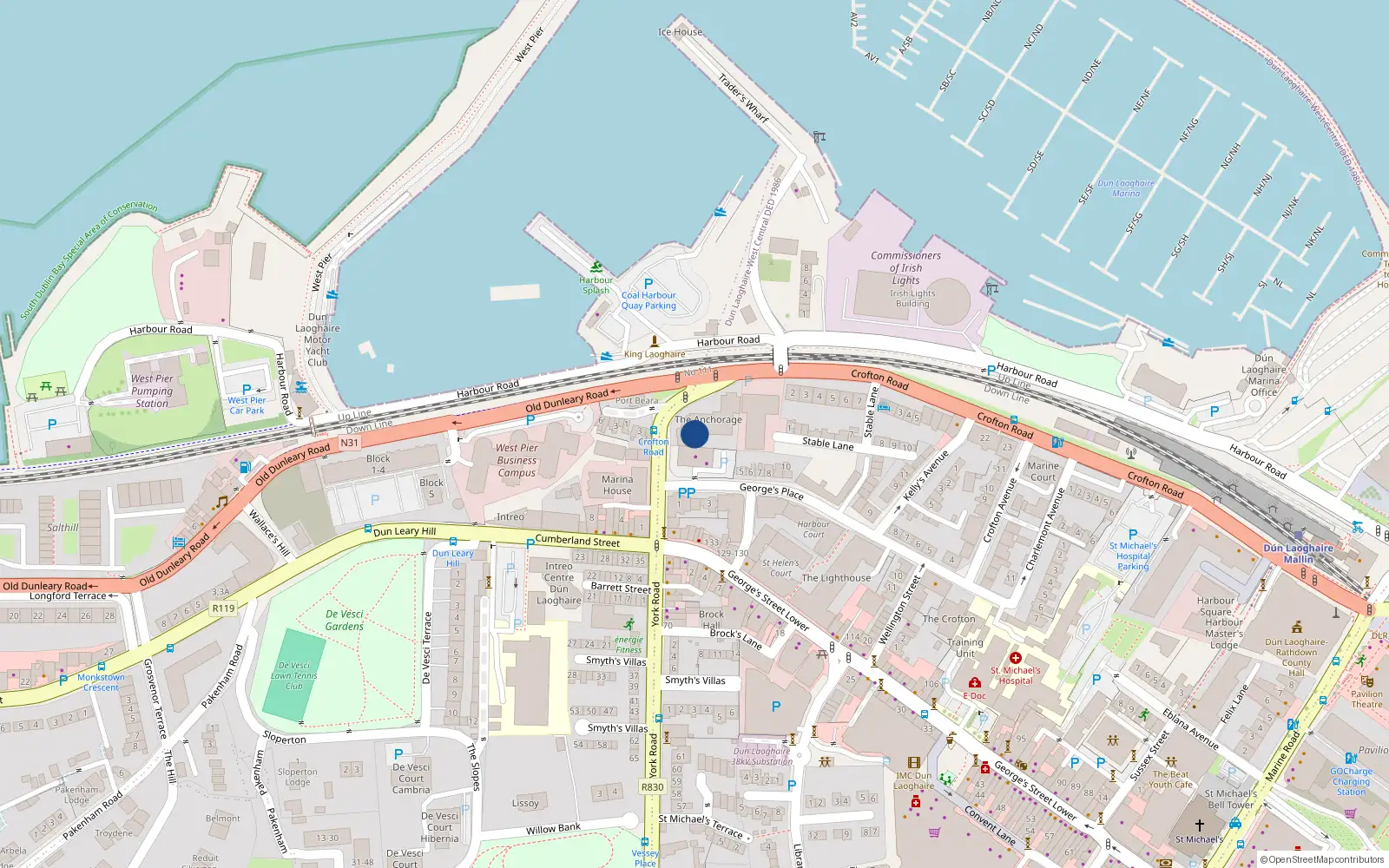 Overhead map showing the location of 2 the Anchorage, Dun Laoghaire, Co Dublin