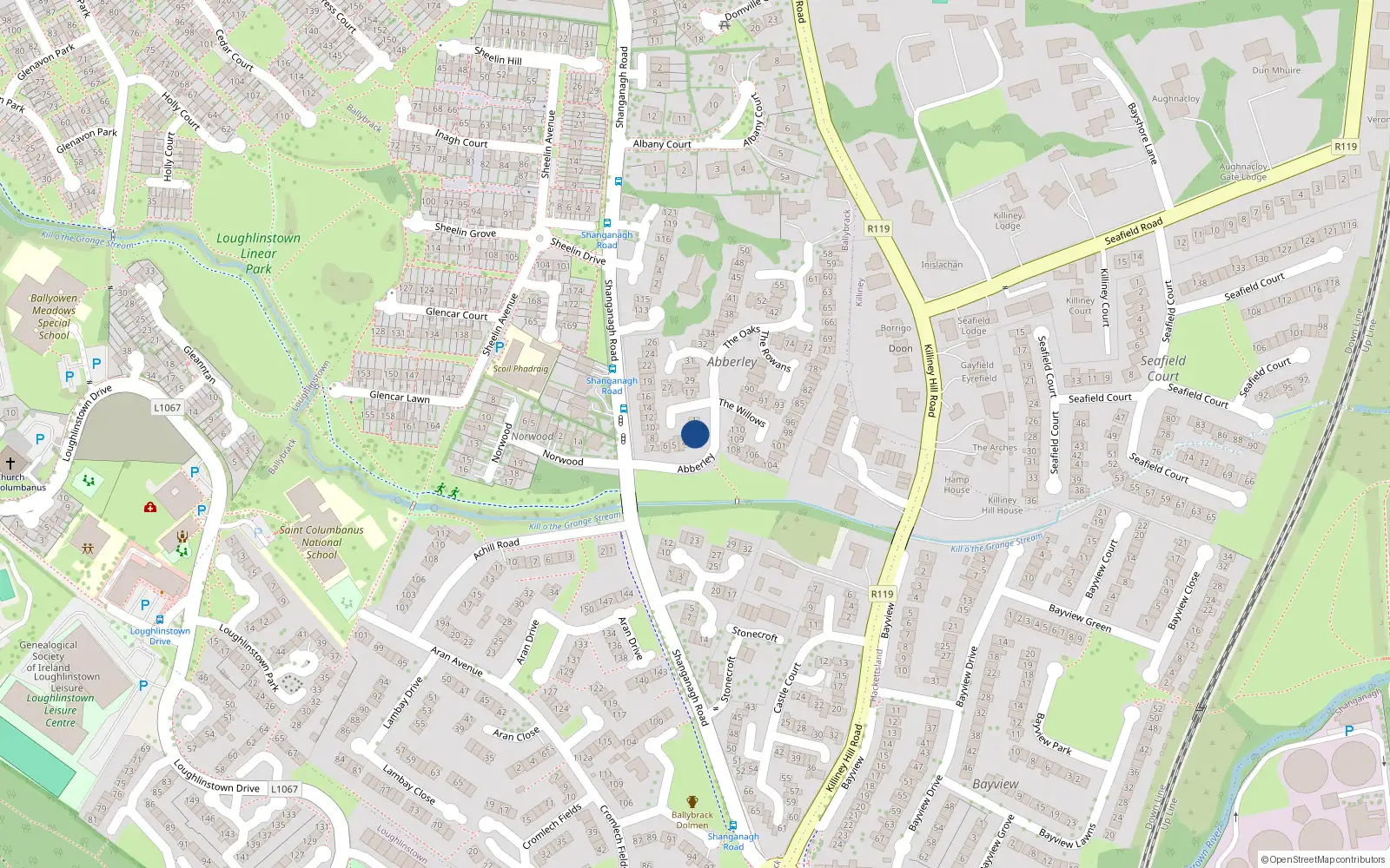 Overhead map showing the location of 2 The Aspens, Killiney