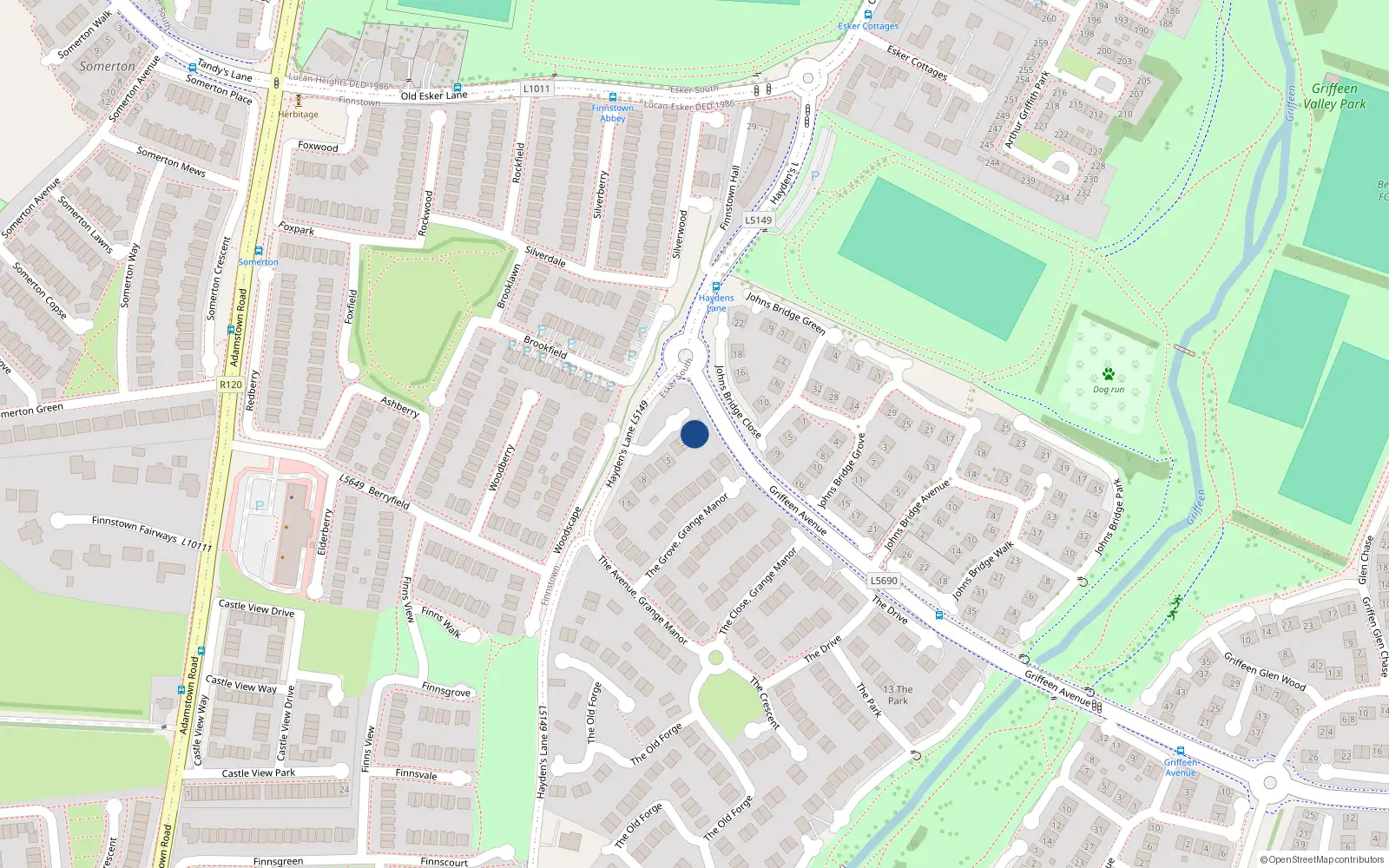 Overhead map showing the location of 2 The Avenue, Lucan